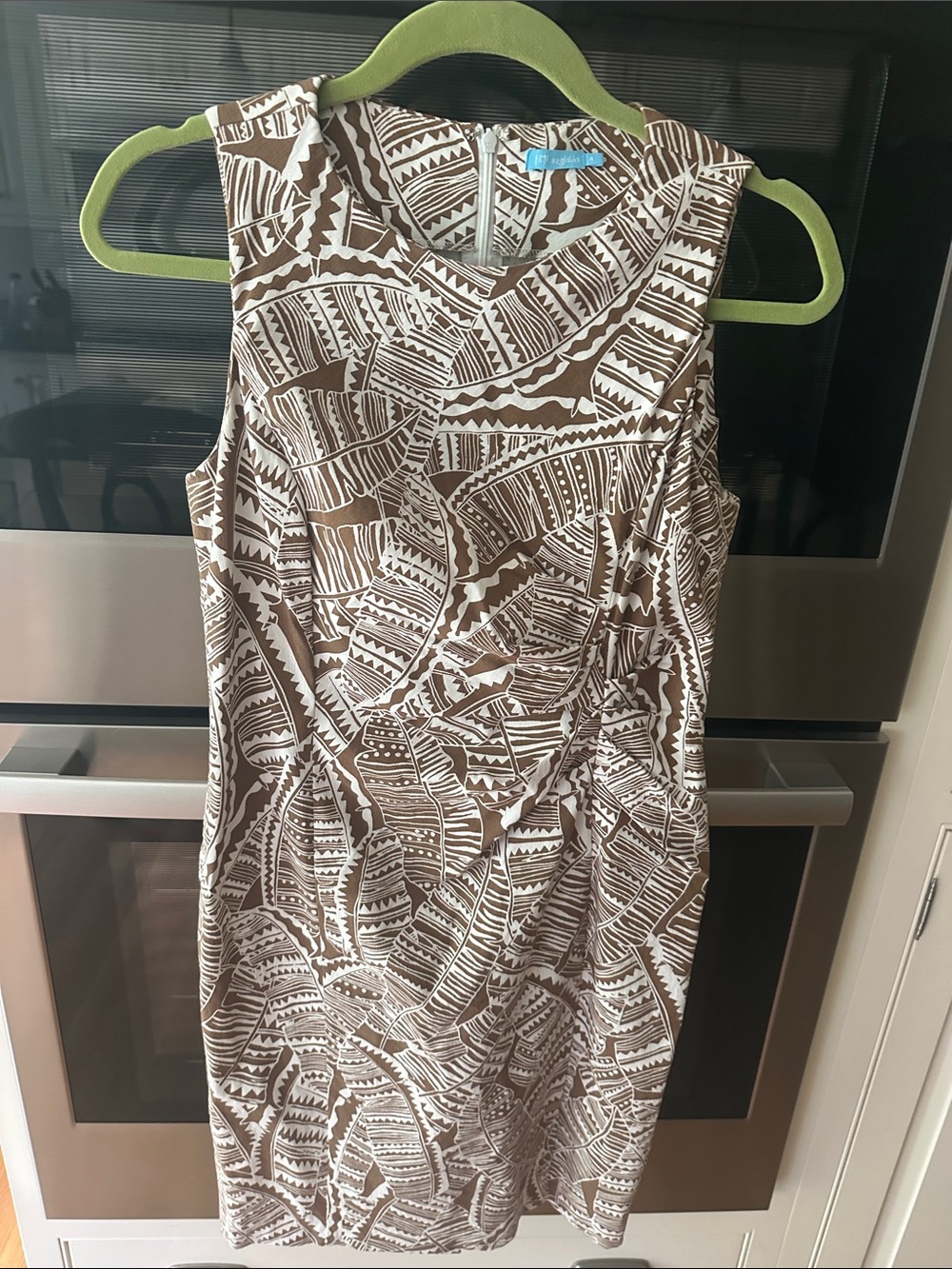Sleeveless Brown and White Printed Midi Dress